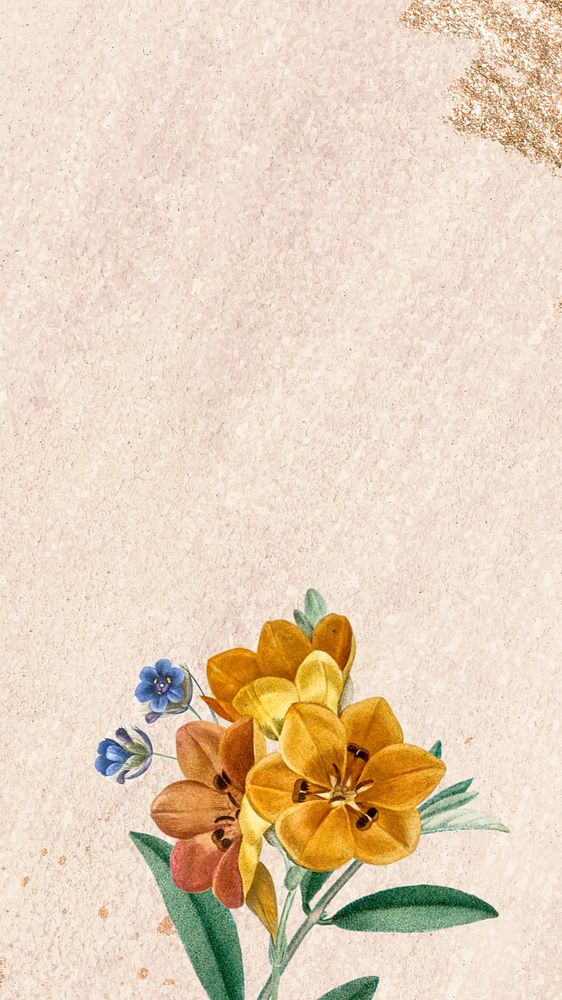Floral border iPhone wallpaper, editable beige design