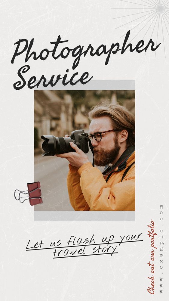 Photographer service  Instagram story template, editable text