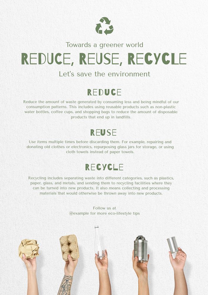 Reduce, reuse, recycle poster template, editable text and design