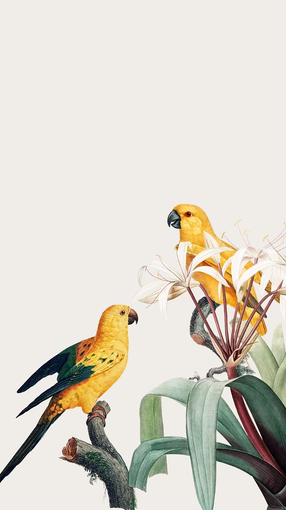 Yellow birds illustration iPhone wallpaper, editable design