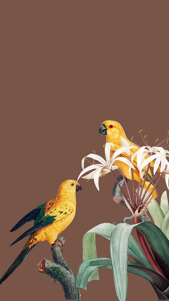 Yellow birds illustration iPhone wallpaper, editable design