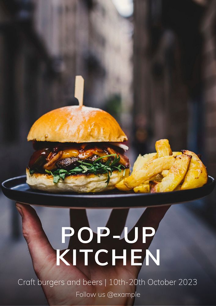 Pop-up kitchen poster template, editable text & design