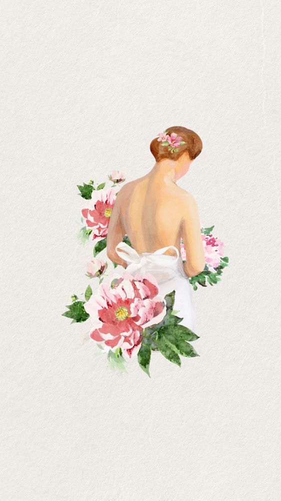 Watercolor bride mobile wallpaper, editable remix design