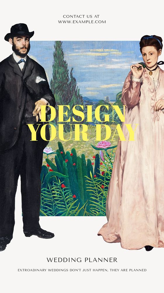 Wedding planner Instagram story template, Edouard Manet's and Van Gogh's famous artworks, remixed by rawpixel.