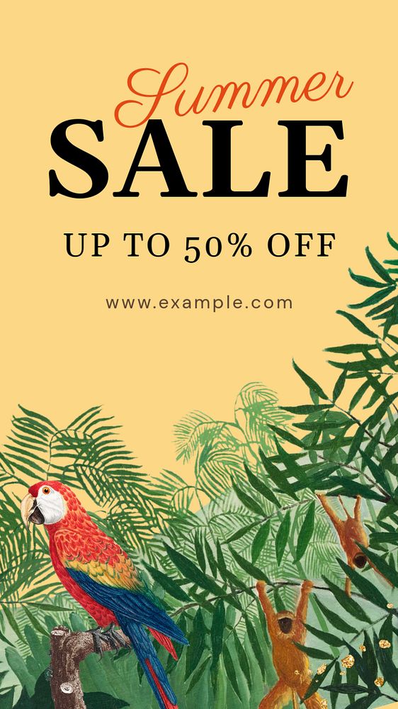 Summer sale Instagram story template, famous Henri Rousseau's artwork, remixed by rawpixel.