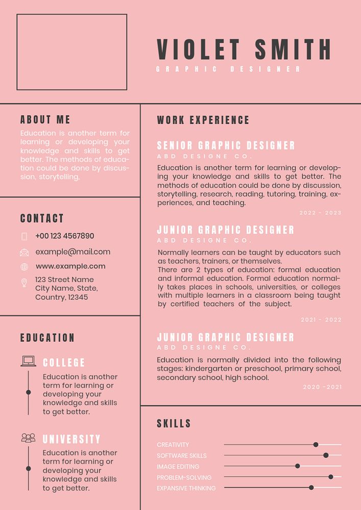 Feminine CV editable template resume for entry level and professionals