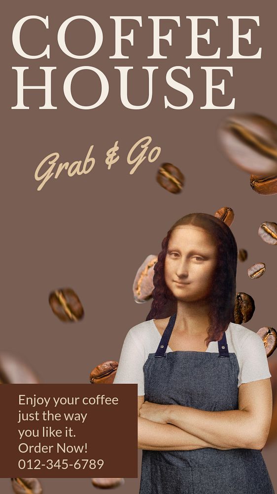 Coffee house Instagram story template, Mona Lisa, famous painting, remixed by rawpixel