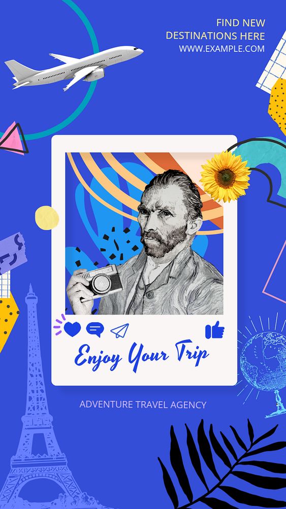 Travel agency Instagram story template, Van Gogh's Self-Portrait, famous artwork, remixed by rawpixel