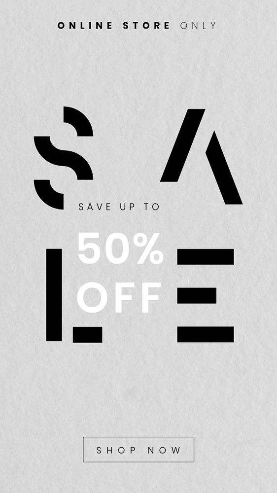 Sale 50% instagram story template, monochrome design, editable text