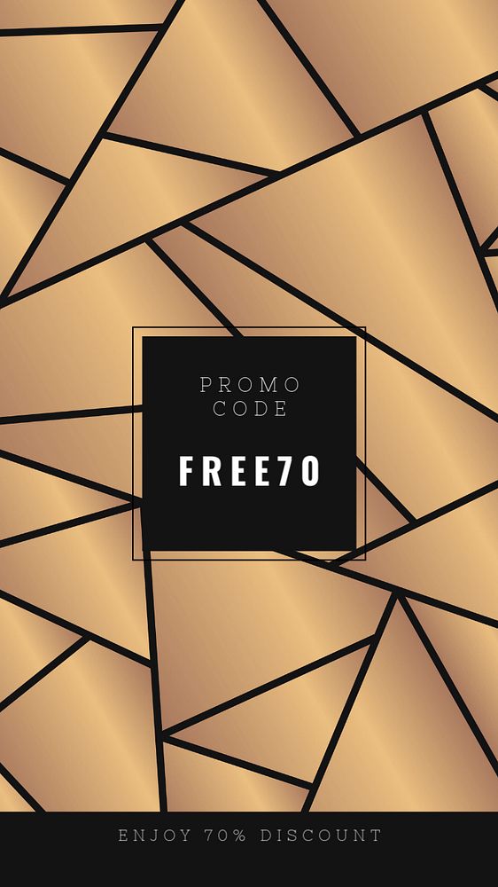 Promo code instagram story template, gold geometric design, editable text