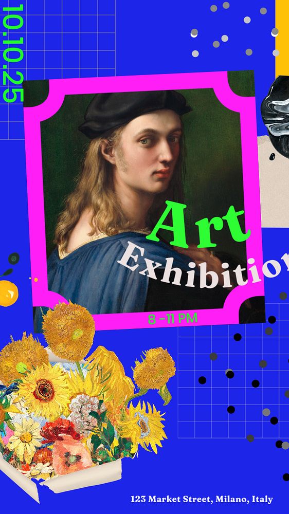 Art exhibition Instagram story template, Raphael's Bindo Altoviti, famous vintage artwork remixed by rawpixel.