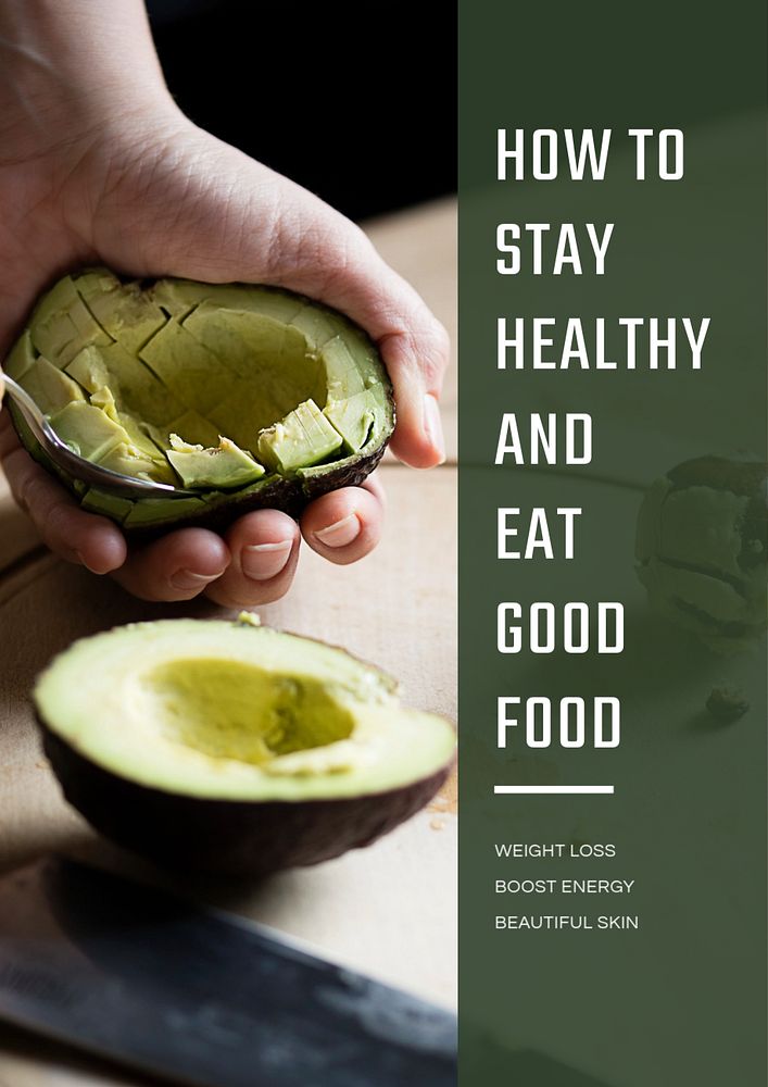 Healthy eating poster template, avocado image