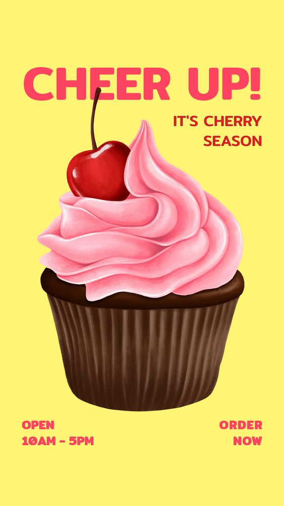 Cherry cupcake Instagram story template, cheer up! quote