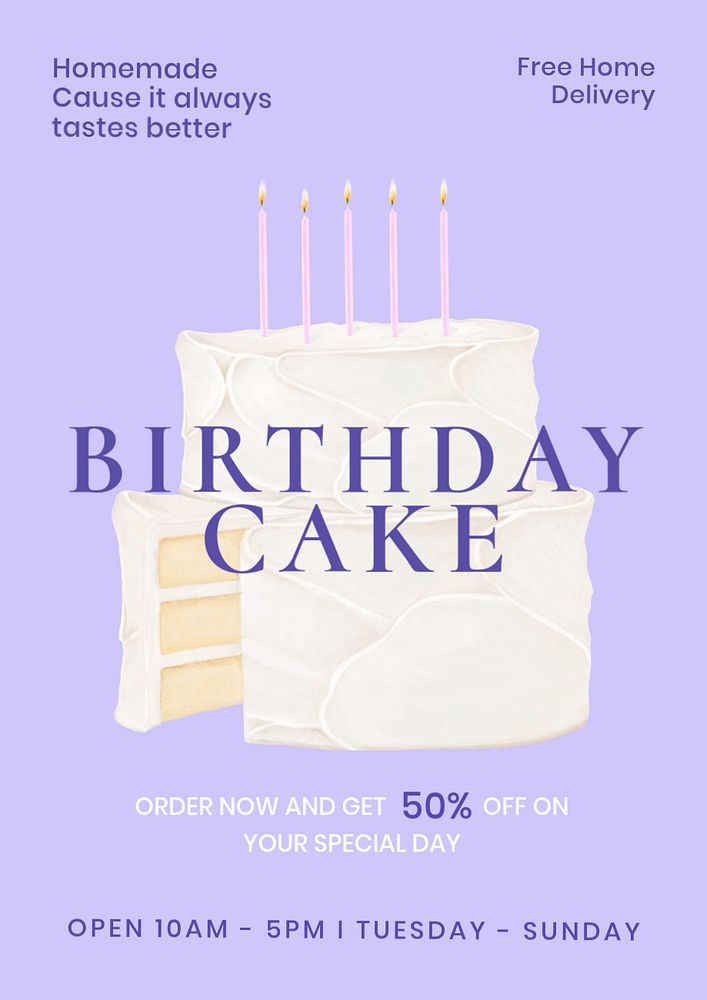 Birthday cake editable poster template, bakery shop ad