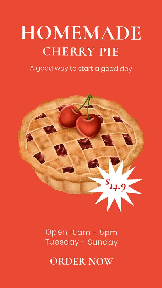 Cherry pie Instagram story template, homemade bakery