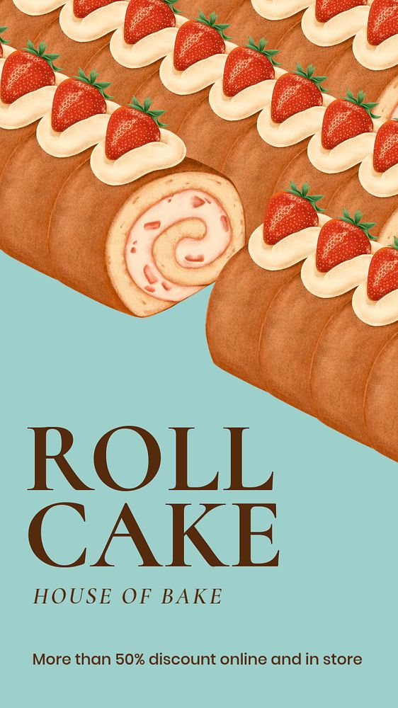 Roll cake Instagram story template, house of bake text