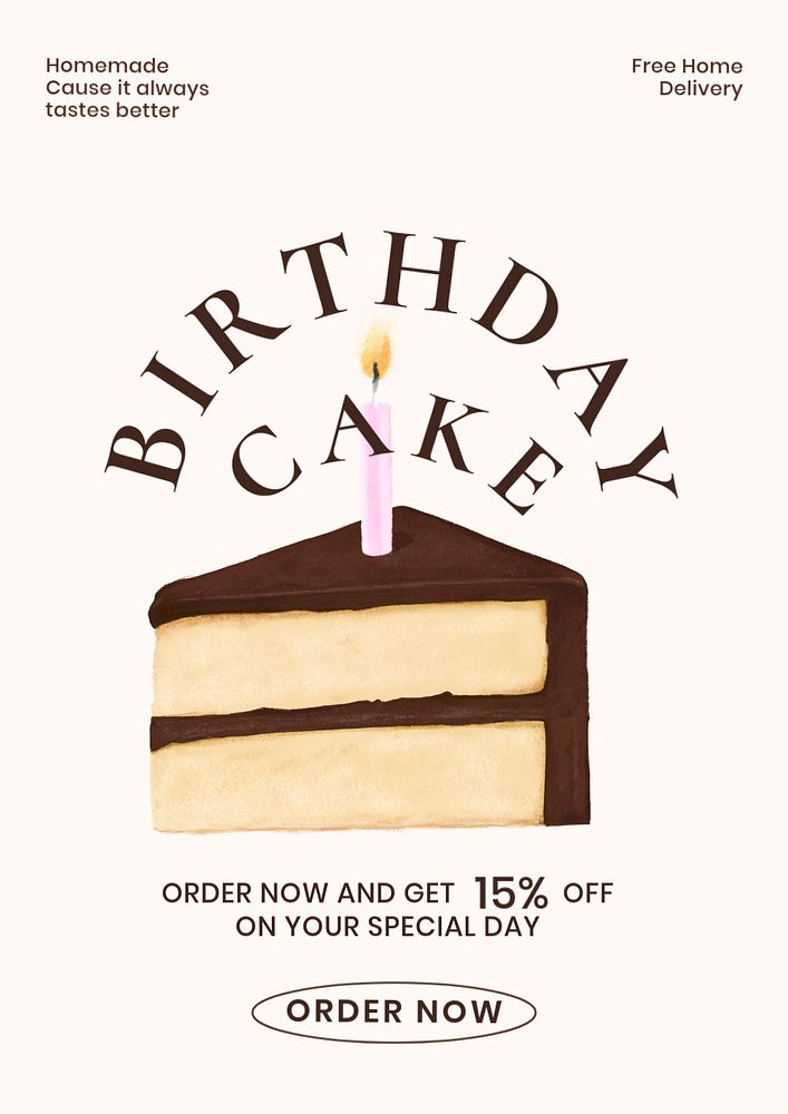 Birthday cake editable poster template, bakery shop ad