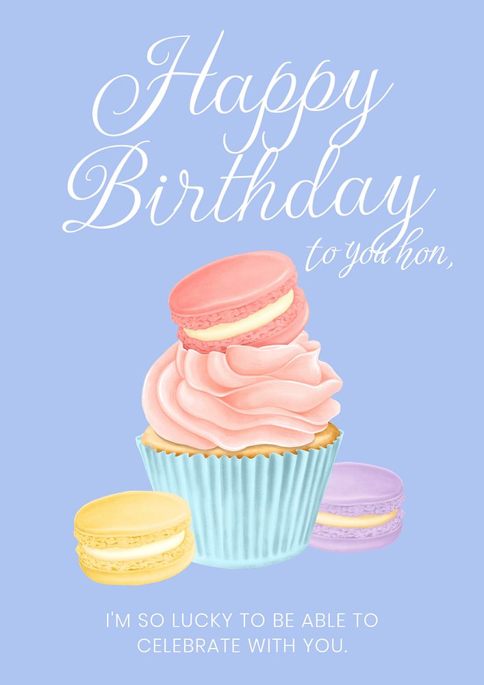 Happy Birthday editable poster template, dessert illustration