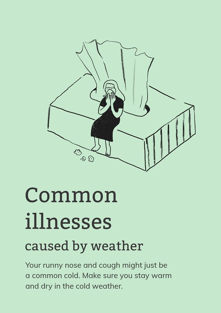 Common illnesses poster template, healthcare doodle