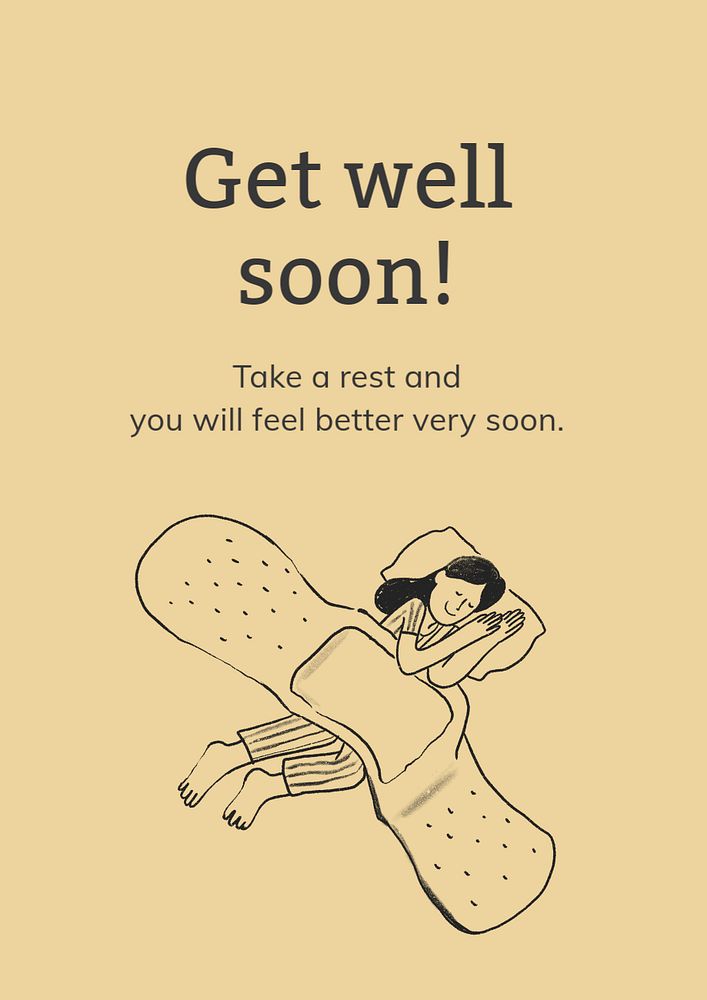 Health doodle poster template, get well soon text