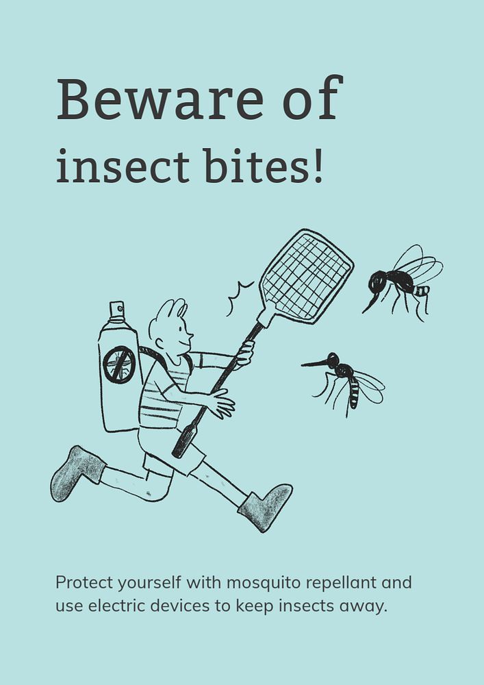 Insect bites poster template, health doodle