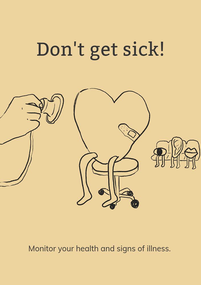 Medical doodle poster template, don't get sick