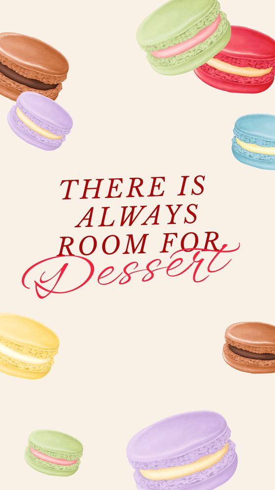 Colorful macaroons phone wallpaper template, dessert quote background