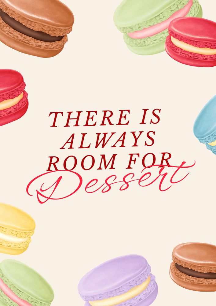 Colorful macaroons editable poster template, dessert quote