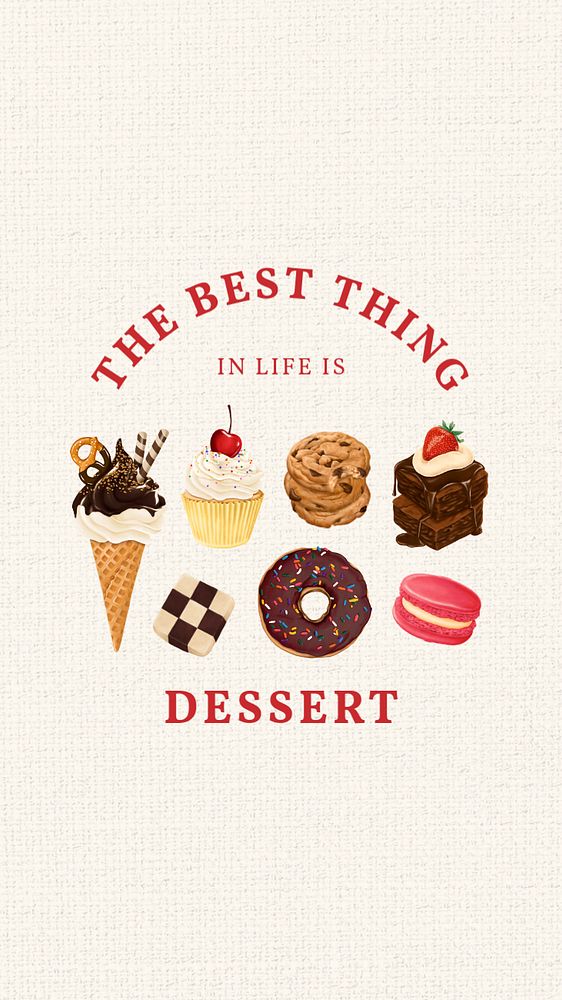 Dessert quote iPhone wallpaper template, cute illustrations background