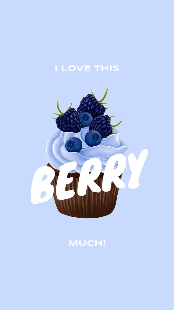 Blueberry cupcake mobile wallpaper template, i love this berry much quote