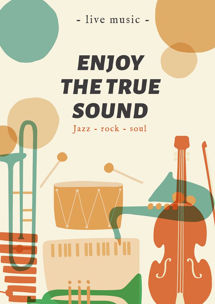 Music festival editable poster template, instrument design