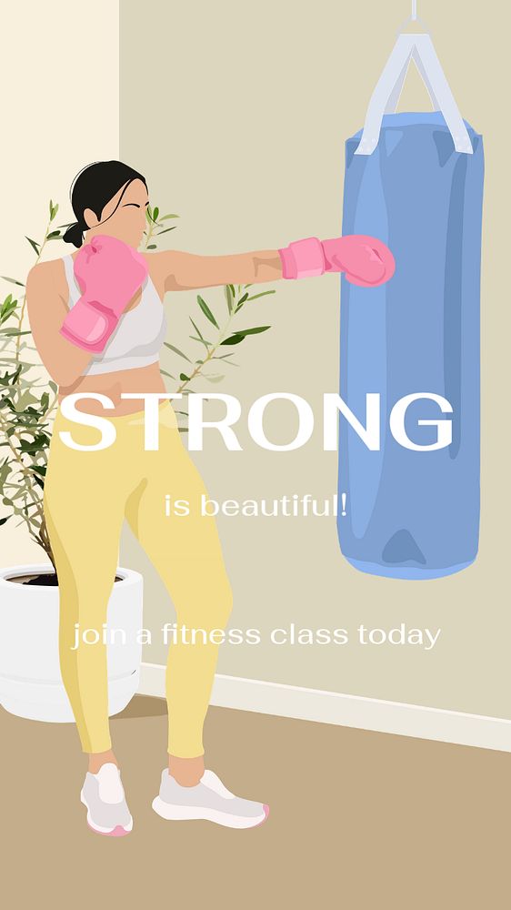 Strong woman Instagram story template, aesthetic illustration psd