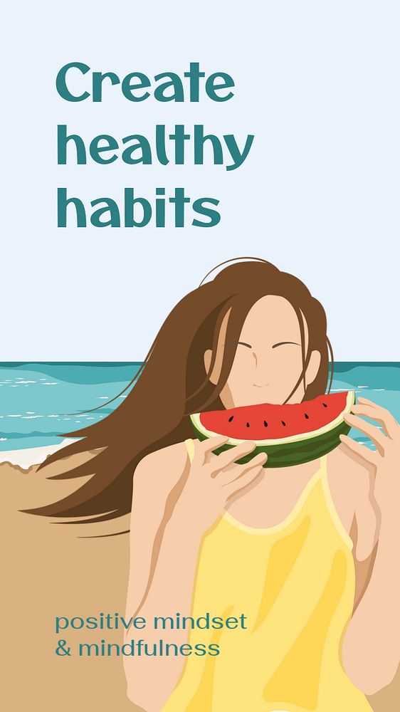 Healthy habits Facebook story template, aesthetic illustration