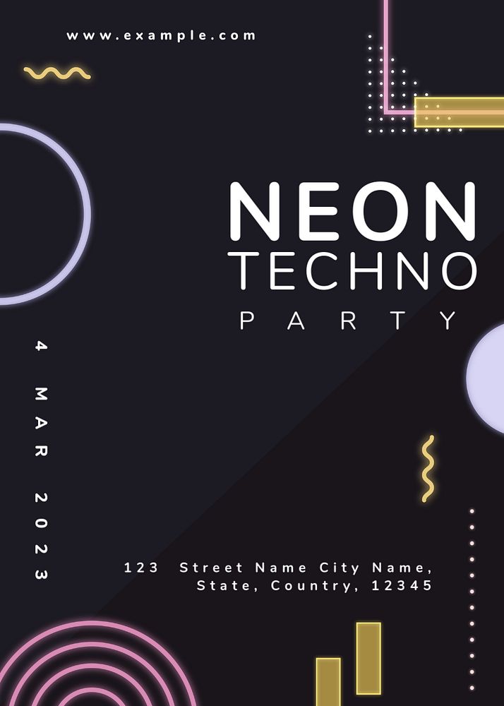 Neon memphis  party invitation template