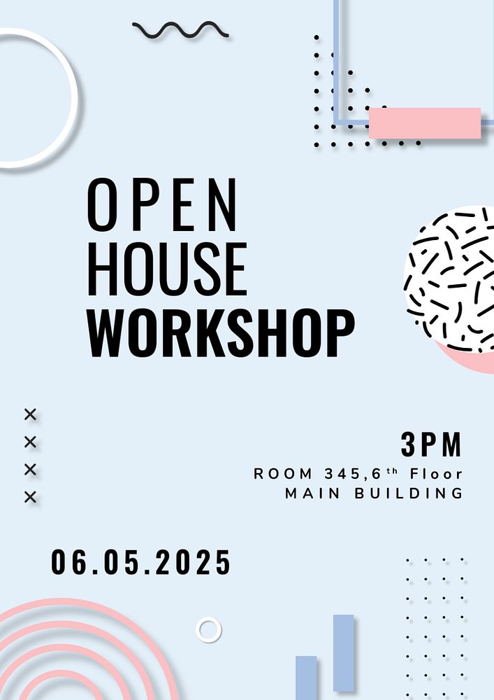 Workshop invitation editable poster template, memphis design