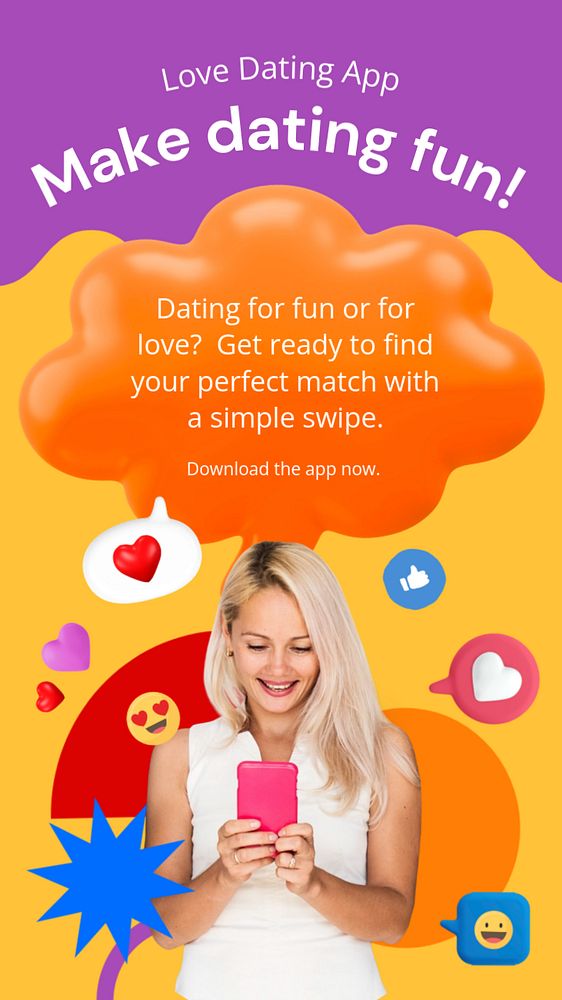 Dating application Pinterest pin template, editable business design