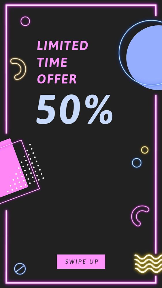 Sale ad Instagram story template, neon memphis design