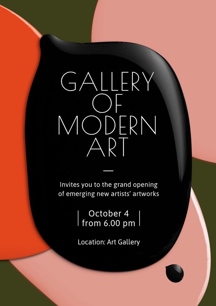 Gallery grand opening poster template, editable abstract color paint design