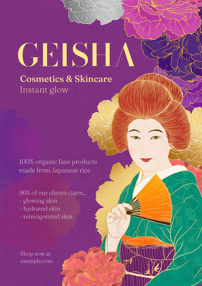 Geisha illustration editable poster template, vintage Ukiyo-e art remix