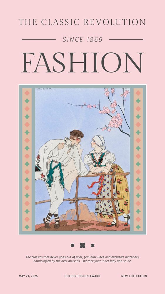 Vintage fashion Instagram story template, famous illustration by George Barbier, remixed by rawpixel.