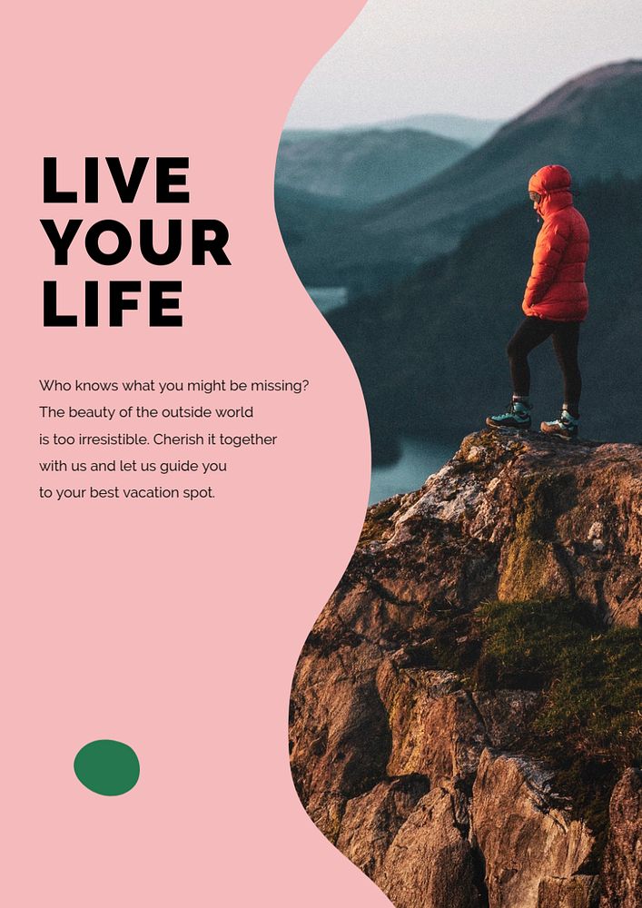 Travel editable poster template, live your life text