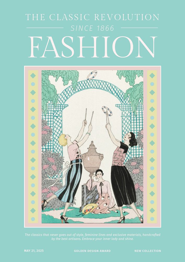 Classic fashion editable poster template, famous illustration by George Barbier, remixed by rawpixel.