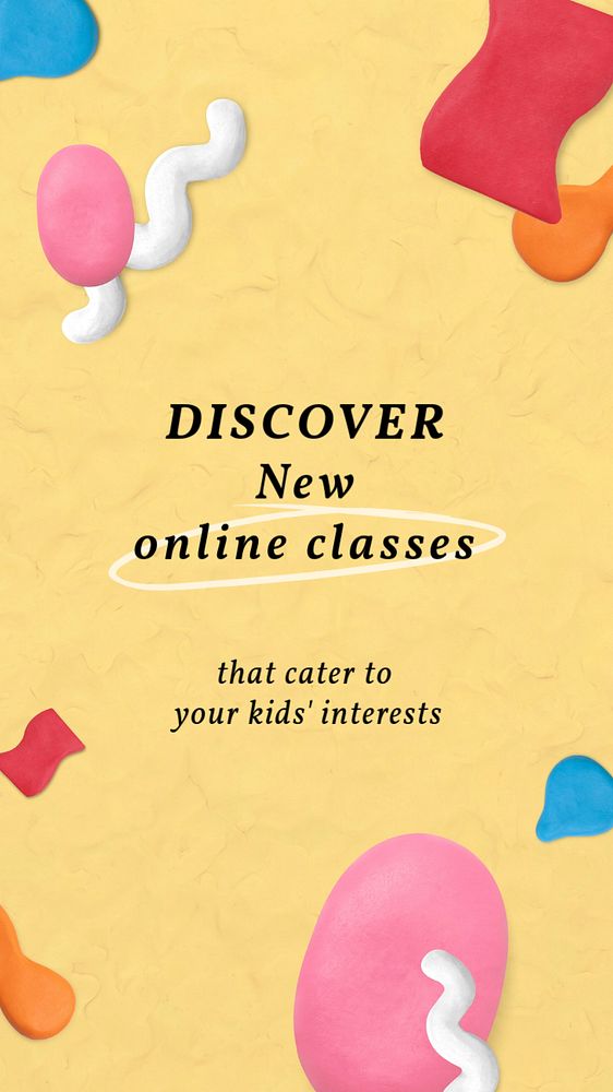 Online classes Facebook story template, editable abstract plasticine clay design