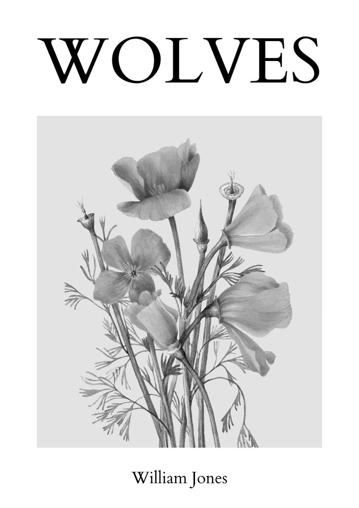 Minimal flower poster template in black and white, editable design