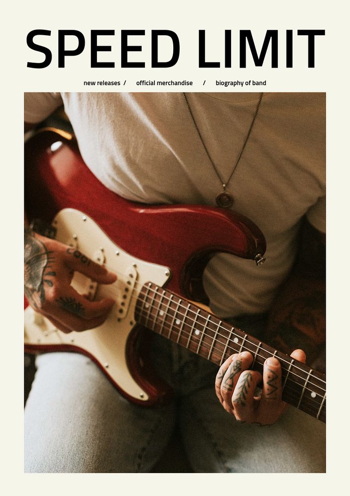 Music band poster template, man playing guitar, editable design