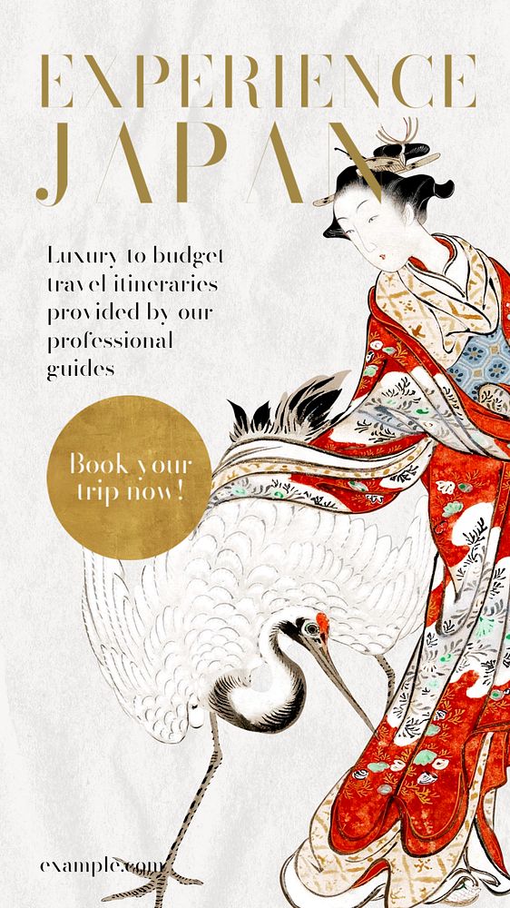 Experience Japan Instagram story template, editable vintage Ukiyo-e art remix