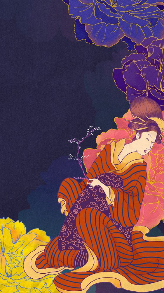 Customizable aesthetic vintage Japanese woman, ukiyo-e remix