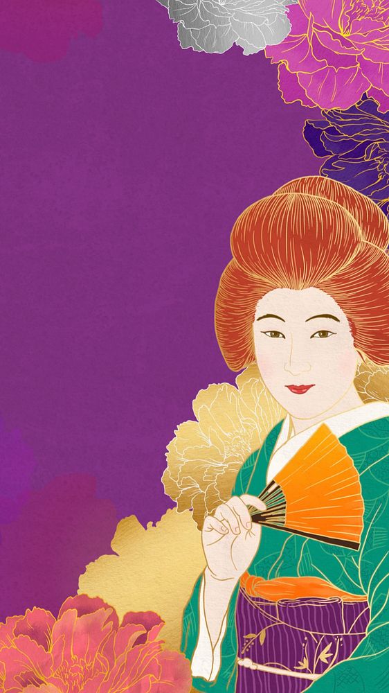 Editable aesthetic vintage Japanese woman, ukiyo-e remix