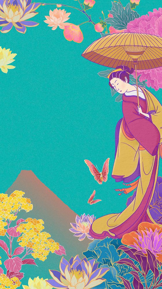 Editable aesthetic vintage Japanese woman, ukiyo-e remix