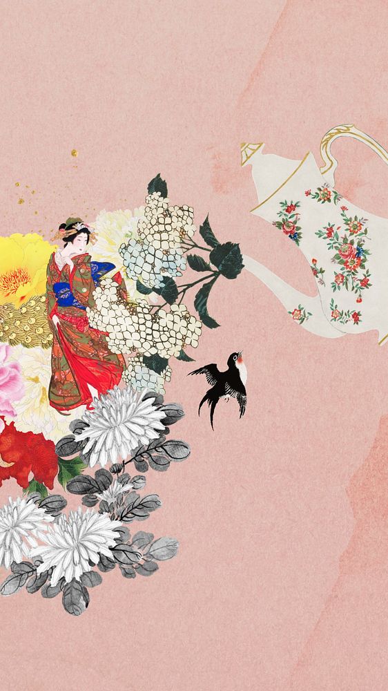 Editable vintage Japanese woman, ukiyo-e remix